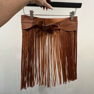 Caramel brown fringe belt/ skirt